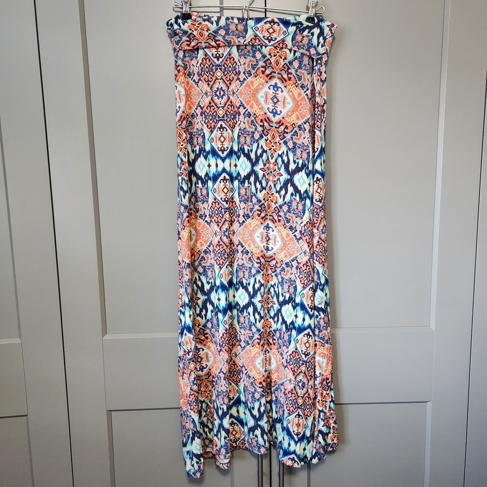 French Laundry Tribal Aztec Ikat Maxi Skirt Small Fold Over Waist Boho Festival
